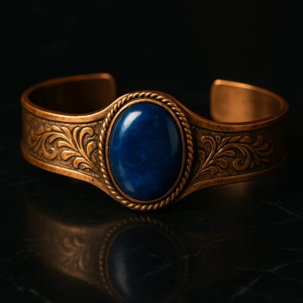 Royal Elegance - Handmade Pure Copper Bracelet with Deep Blue Stone - Image 2