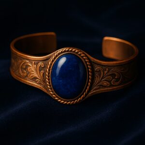 Royal Elegance - Handmade Pure Copper Bracelet with Deep Blue Stone