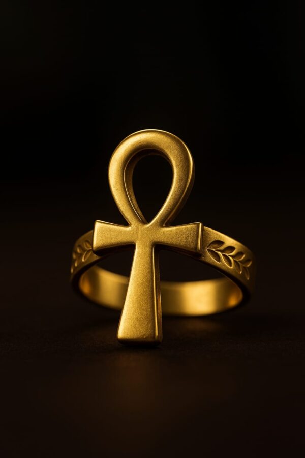 Handcrafted Pharaonic Copper Ring with Ankh and Ancient Egyptian Engravings